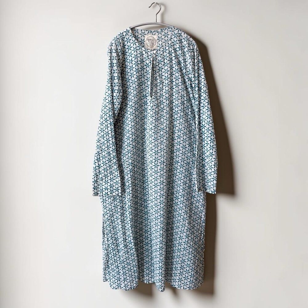 Auntie Oti Midi Dress 2 Large XL W/Pockets Long Sleeve Khadi Cotton Side Slits